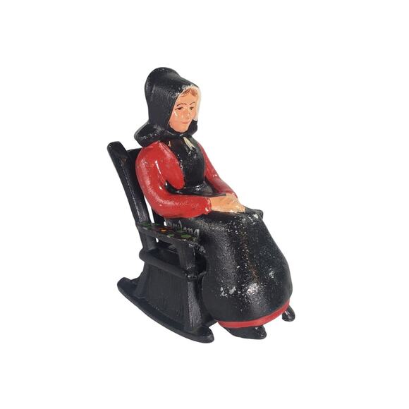Vintage Disneyland Salt & Pepper Shakers Cast Iron Amish Woman in Rocking Chair - Picture 1 of 8